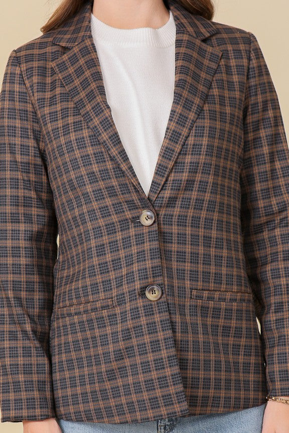 The Kiara Check Plaid Blazer | Black + Brown |