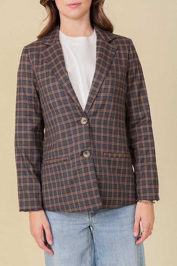 The Kiara Check Plaid Blazer | Black + Brown |