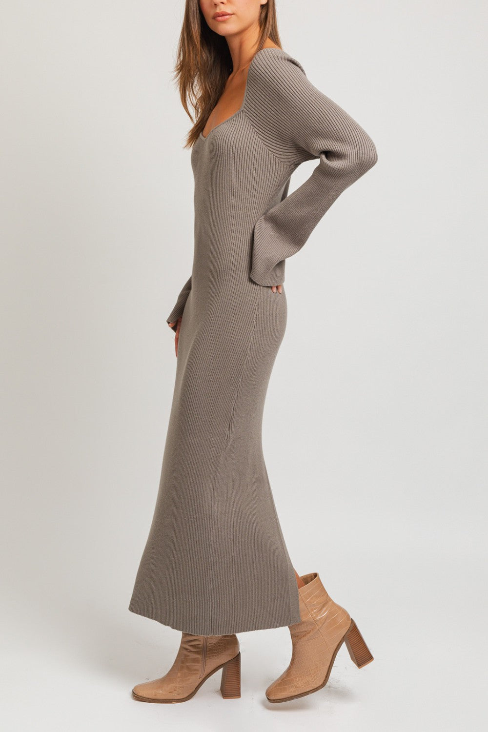 The Lana Ribbed Maxi Sweater Dress, Olive