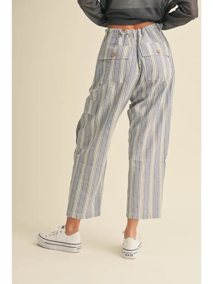 The Hannah Relaxed Drawstring Striped Pants | Blue |