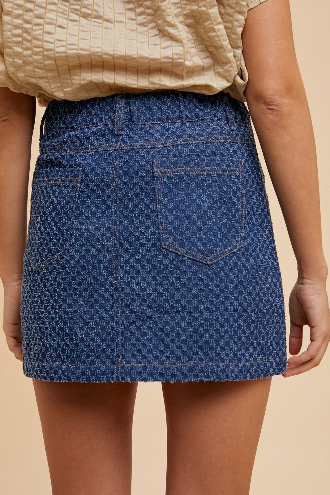 The Annie Tweed Textured Denim Mini Skirt | Dark Blue |