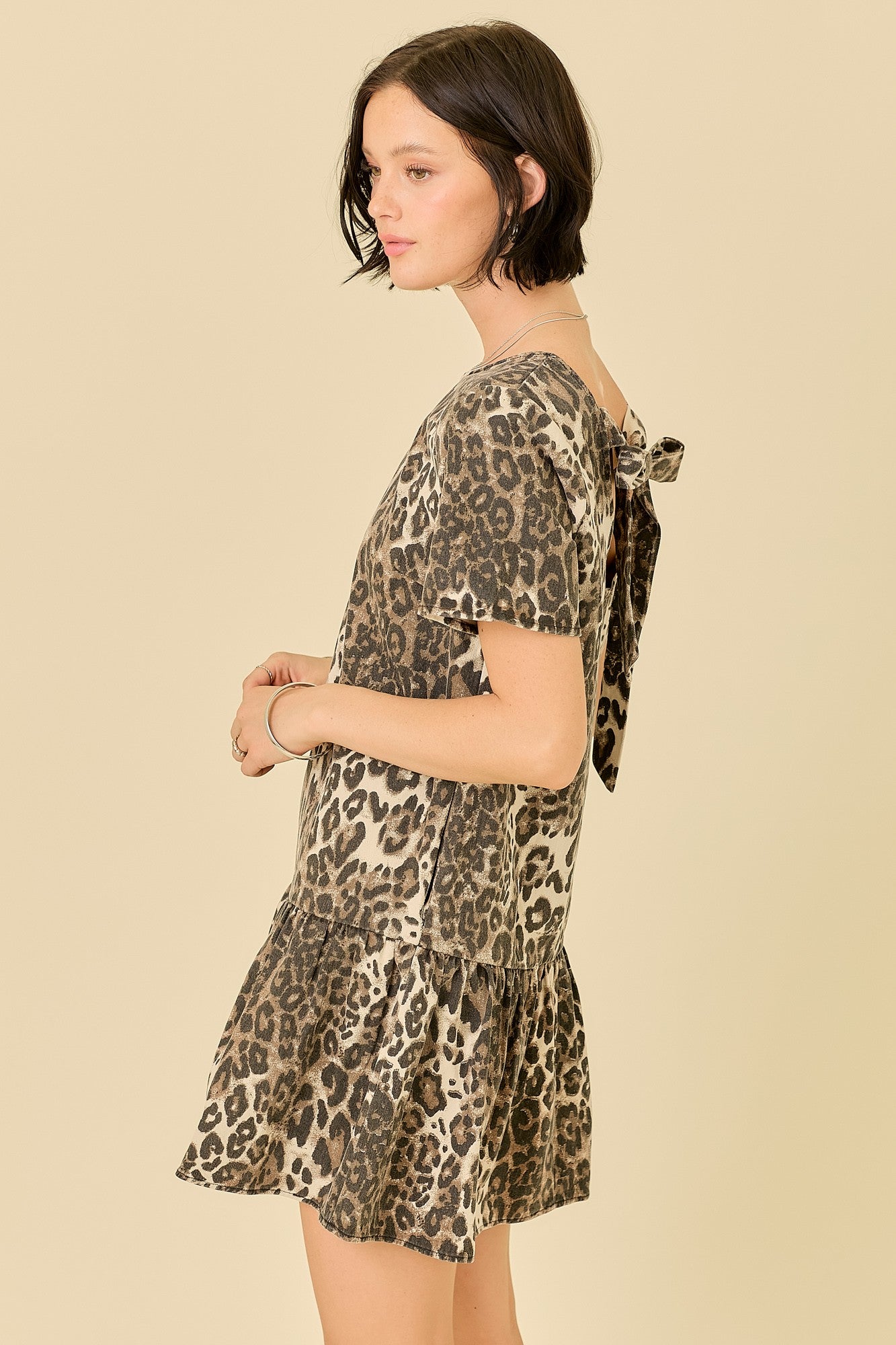 The Lena Washed Leopard Denim Dress