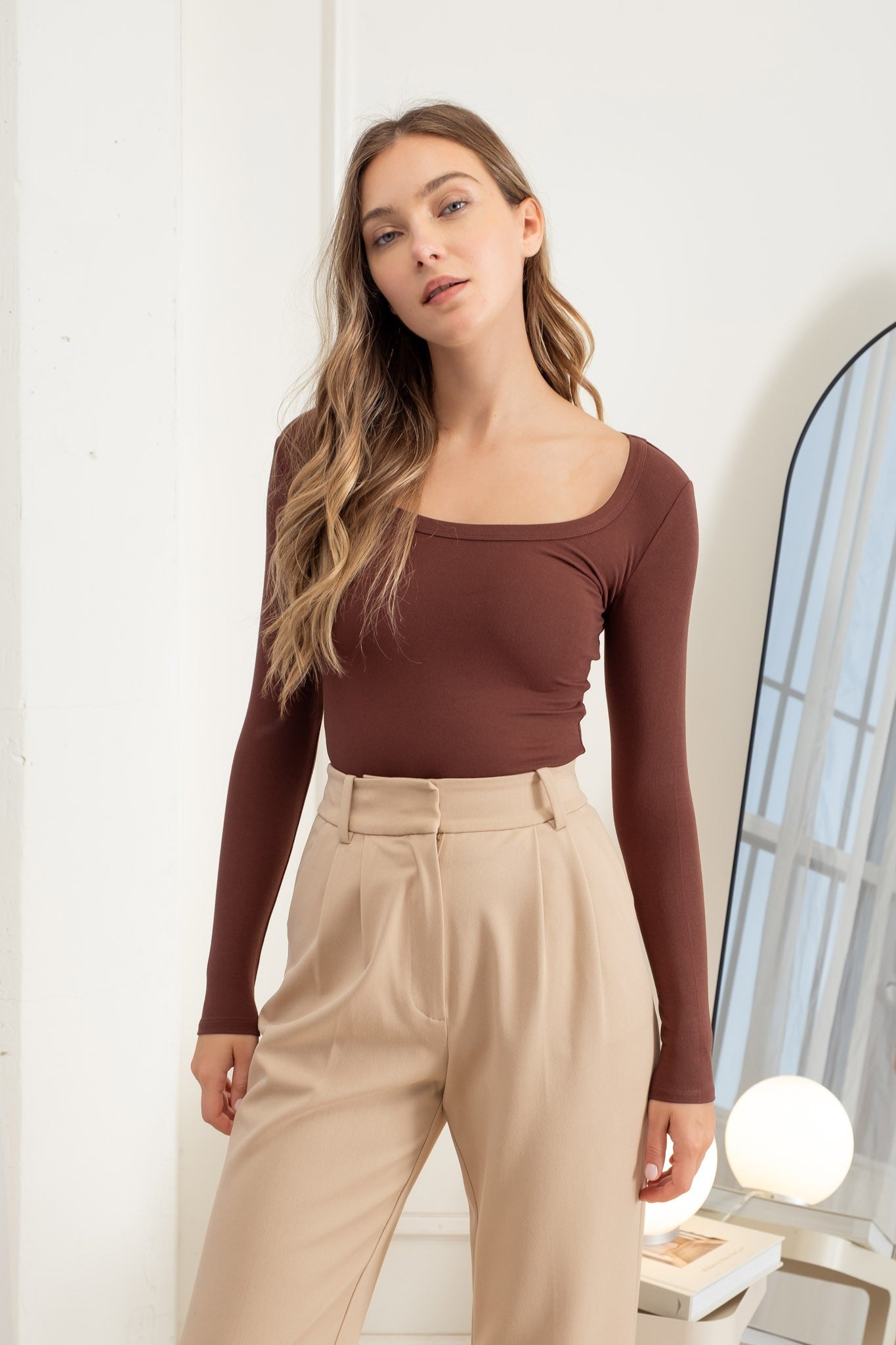 The Chelsea Solid Scoop Neck Long Sleeve Top