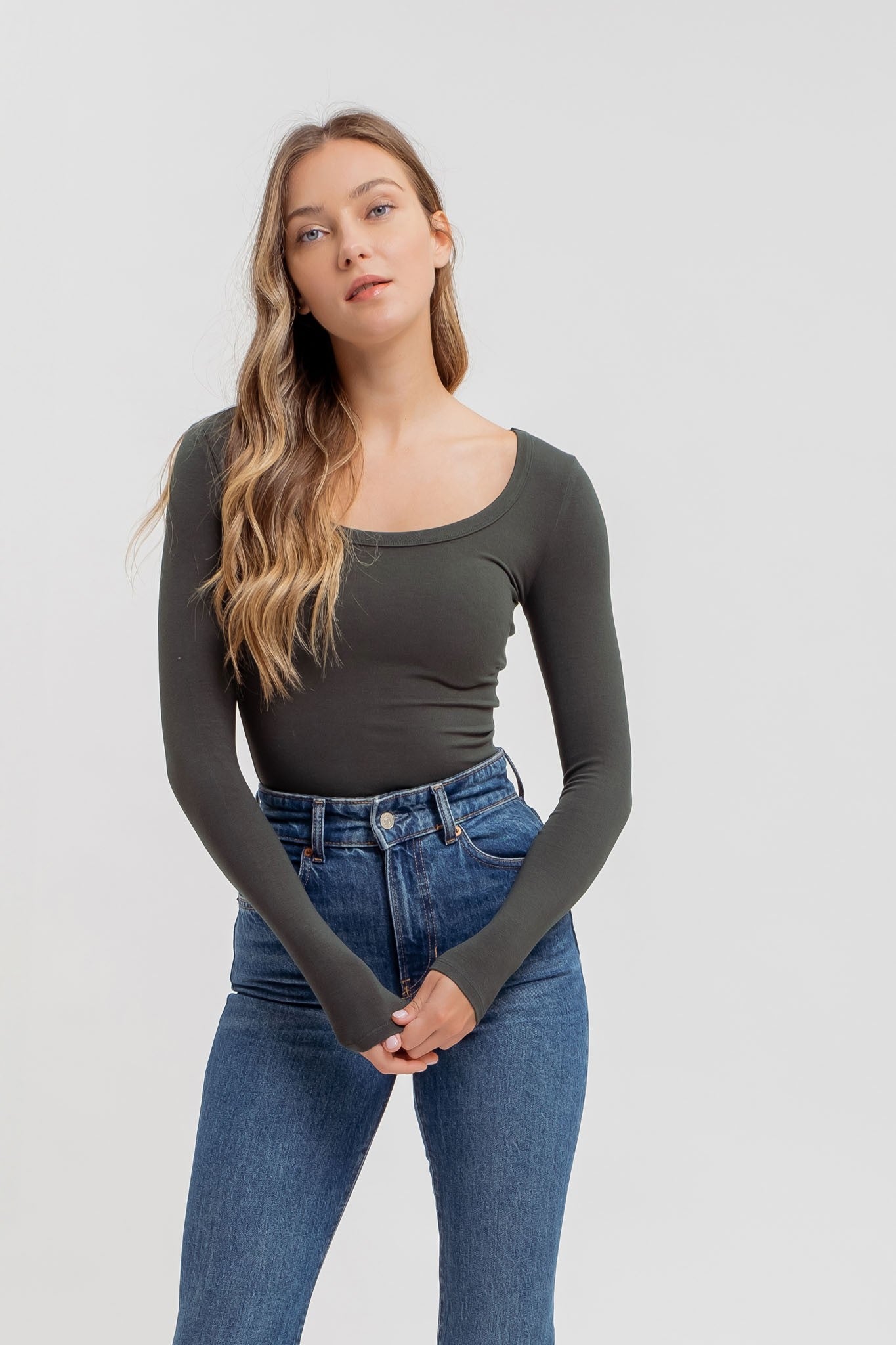 The Chelsea Solid Scoop Neck Long Sleeve Top