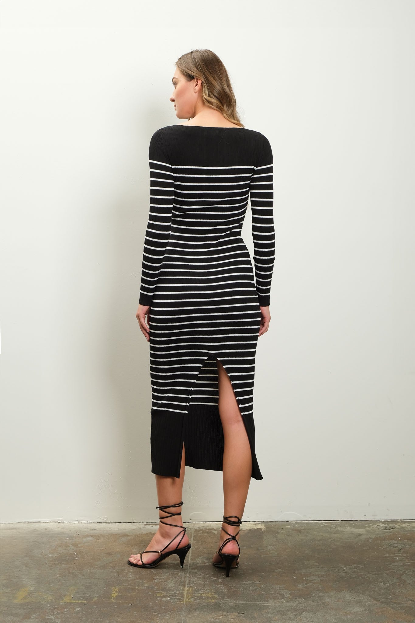 The Alex Long Sleeved Striped Knit Sweater Dress | Black + White |