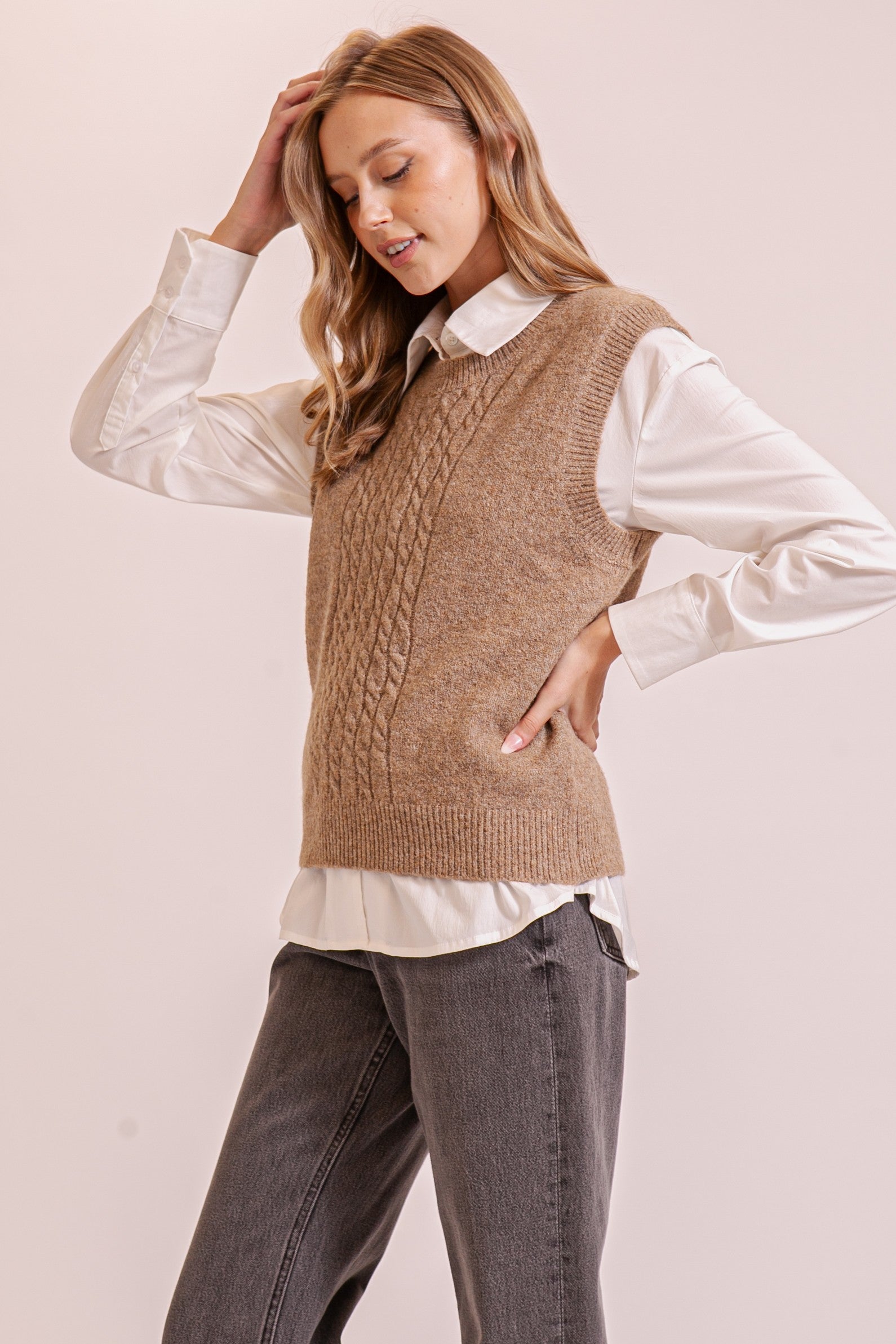 The Kennedy Cable Knit Sweater Vest | Taupe |