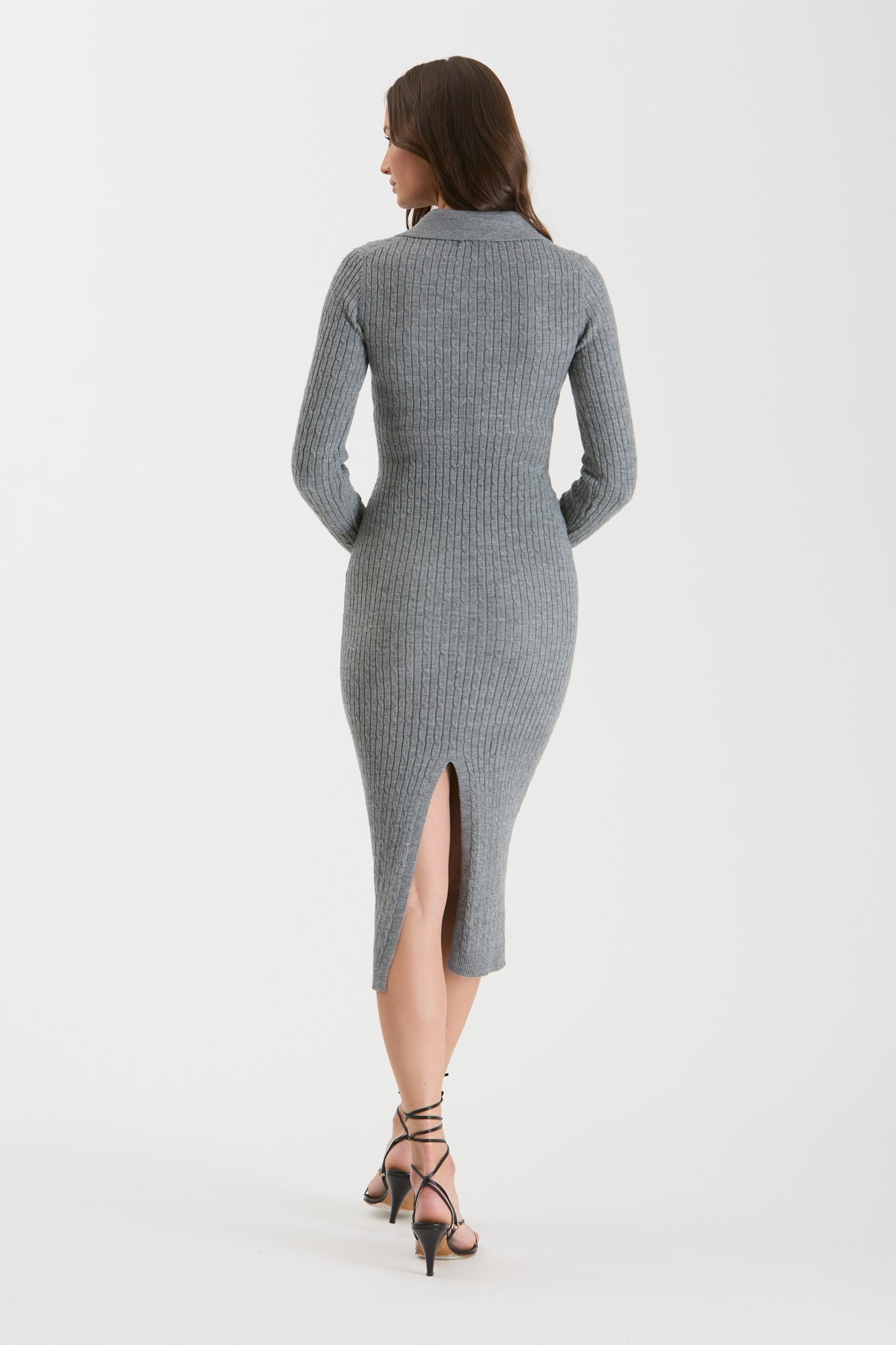 The Clarissa Collared Long Sleeve Sweater Dress | Heather Gray |