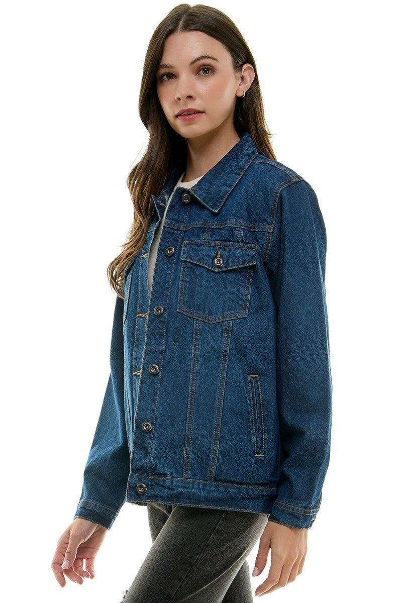 The Mila Boyfriend Denim Jacket | Dark Wash