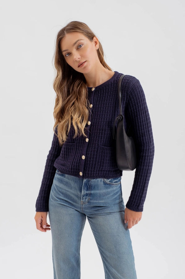 The Jackie Button Down Textured Cardigan Sweater | Navy |