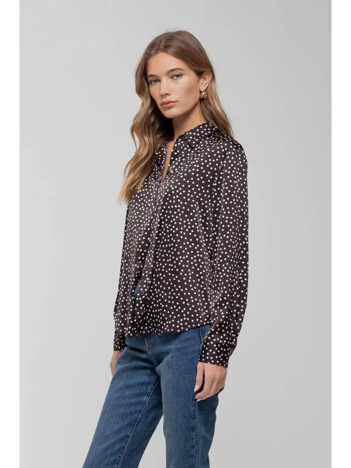 The Wren Polka Dot Button Down Top | Black |