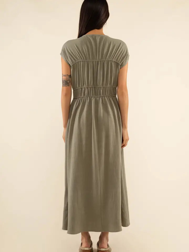 The Carly Ruched Tie Front Maxi Dress | Dark Sage |