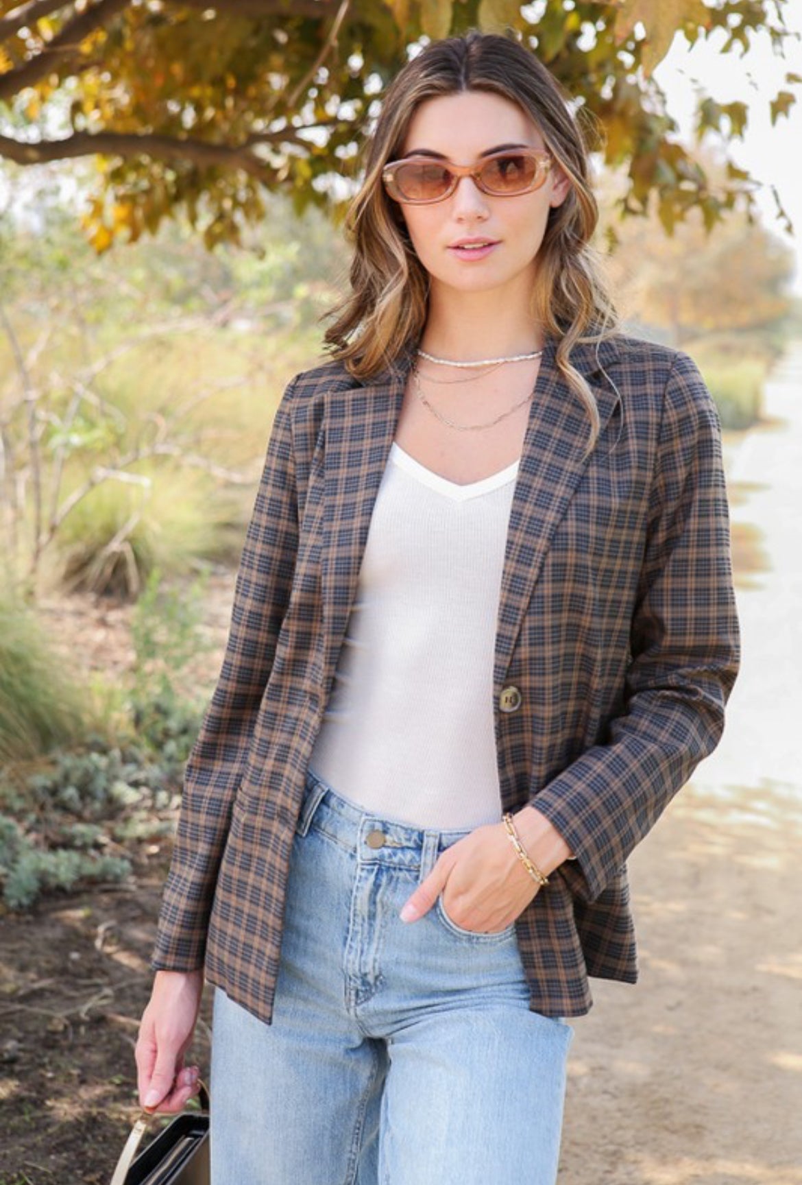 The Kiara Check Plaid Blazer | Black + Brown |